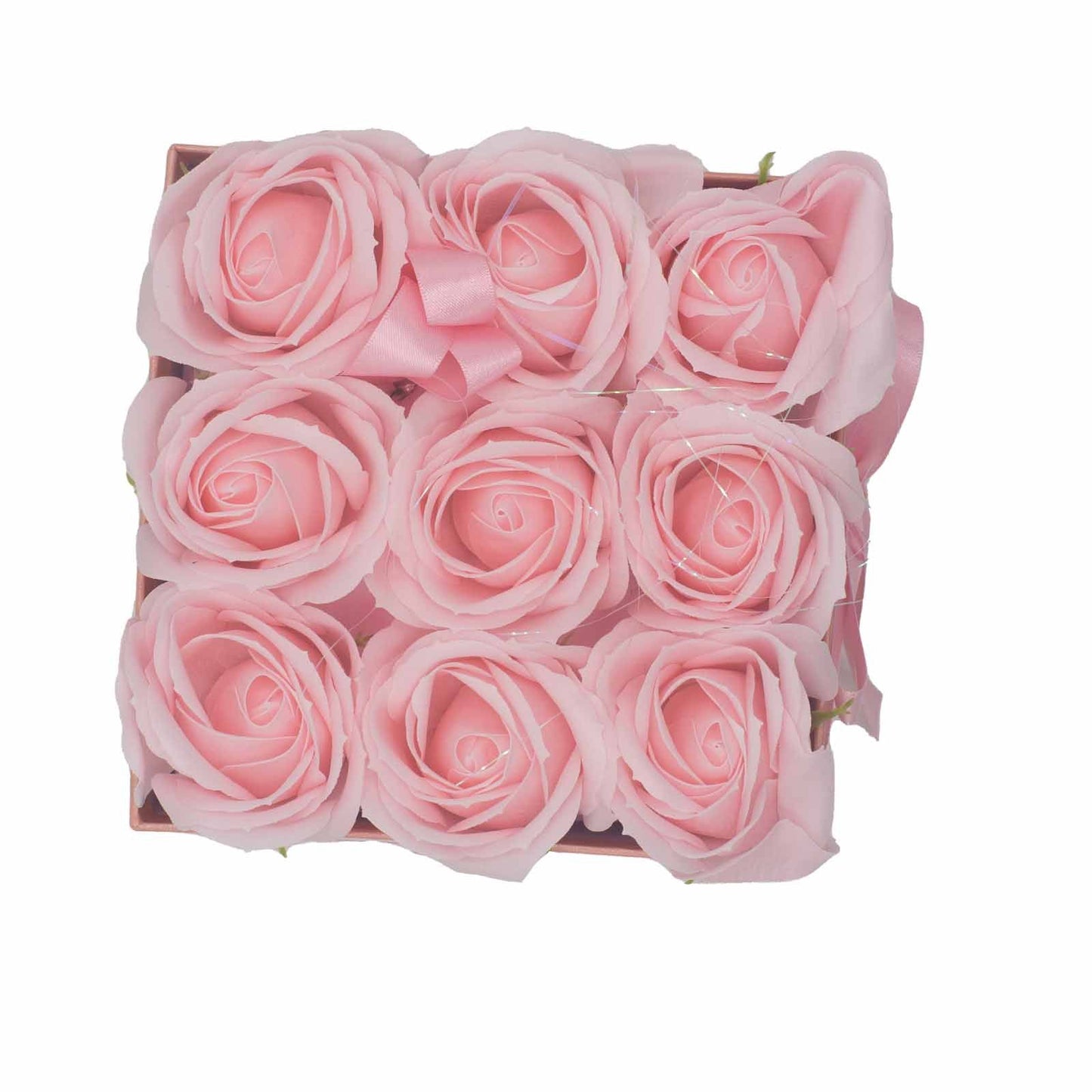 Gift Box - Soap Flower 9 Pink Roses - Square