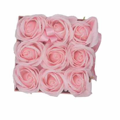 Gift Box - Soap Flower 9 Pink Roses - Square