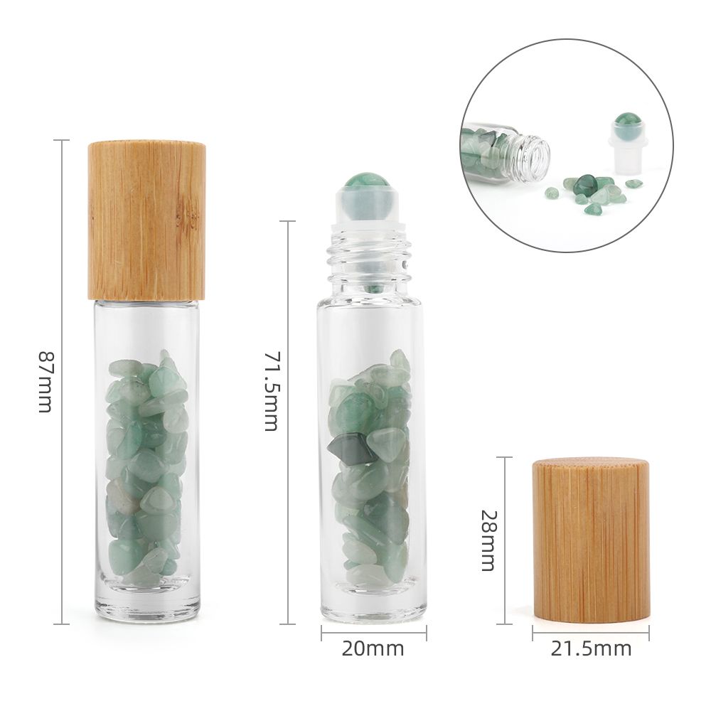 Botella de rodillo de aceite esencial de piedras preciosas - Aventurina - Tapa de madera