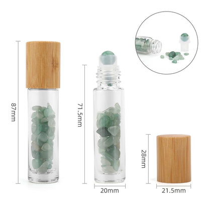 Botella de rodillo de aceite esencial de piedras preciosas - Aventurina - Tapa de madera