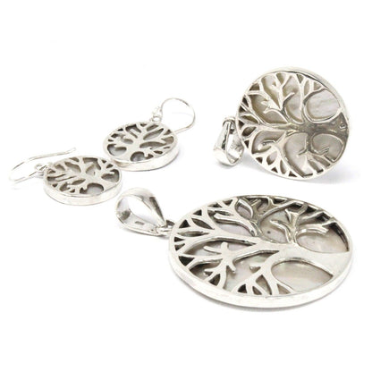 Silver Tree of Life Earrings 15mm - Mother of Pearl