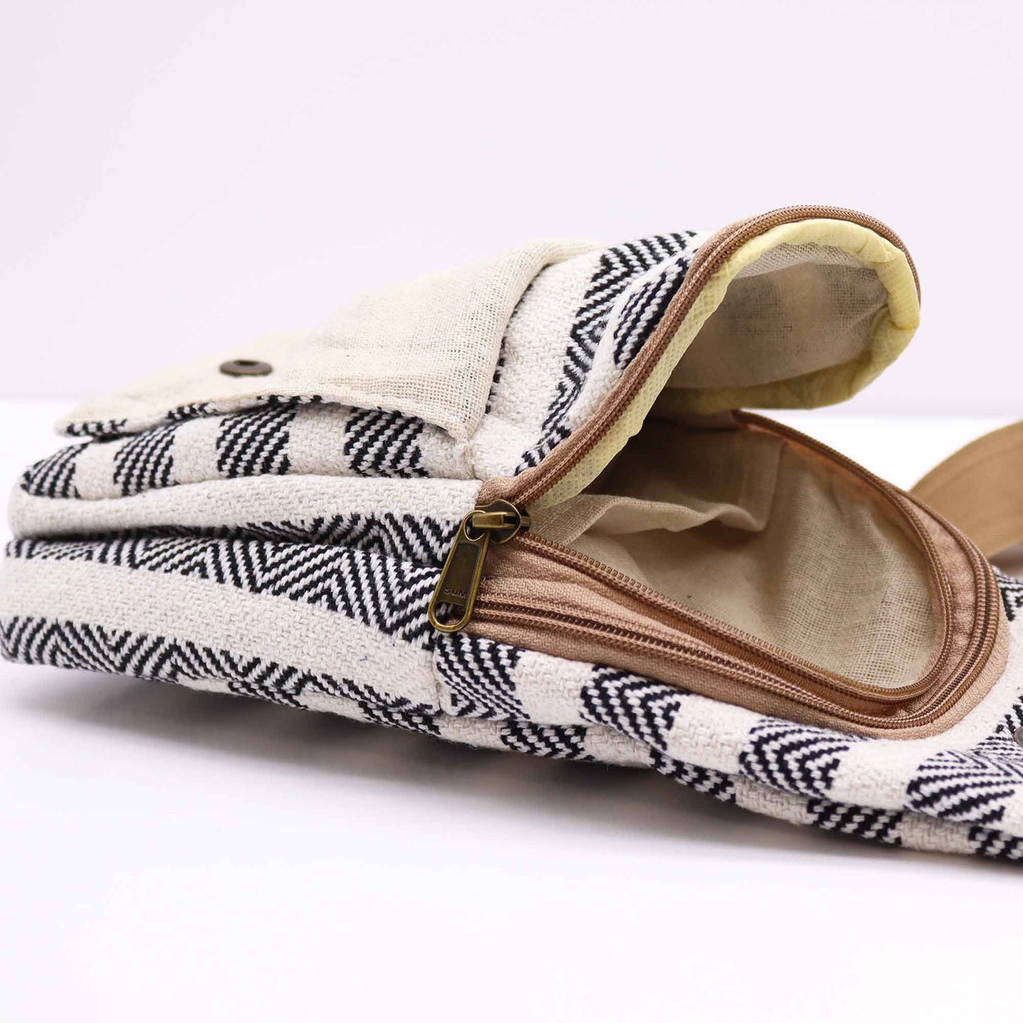 Natural Cotton Shoulder Bag - Black and White