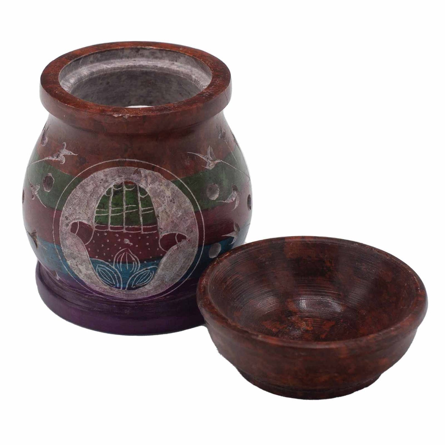 Soapstone Oil Burner 10cm - Hamsa - Five Colors
