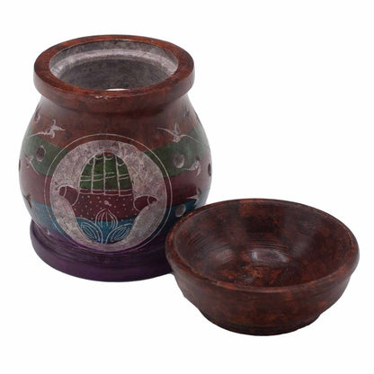 Soapstone Oil Burner 10cm - Hamsa - Five Colors
