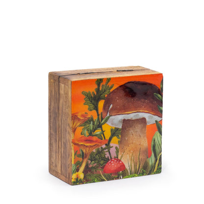 Petite boîte carrée émaillée 10 x 10 x 4,2 cm - Champignon Grenat