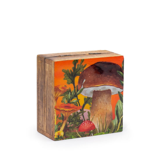Petite boîte carrée émaillée 10 x 10 x 4,2 cm - Champignon Grenat