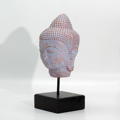 Cabeza de Buda en Reposo sobre Soporte - Cobre Azul