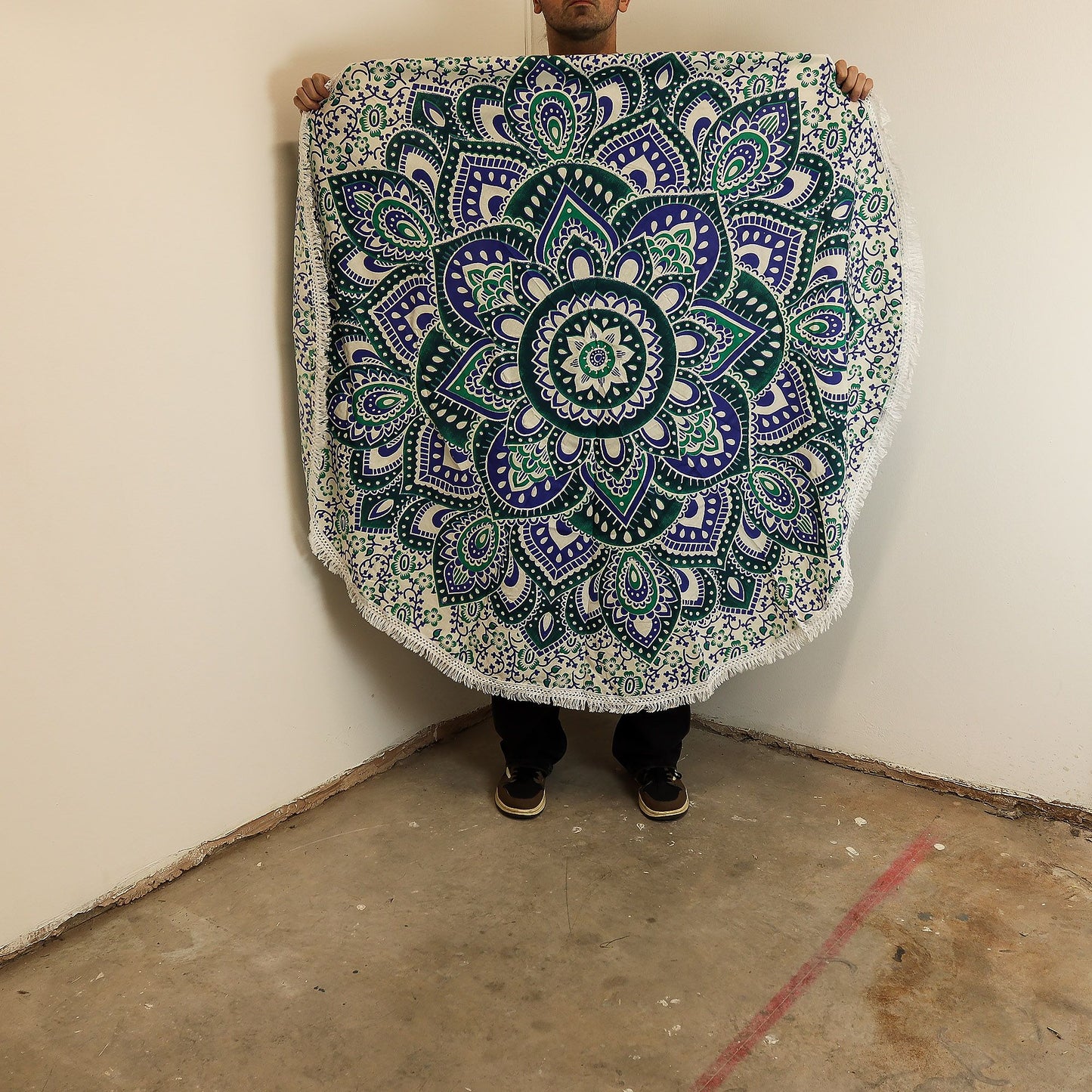 Small round cotton mandala (130 cm) - turquoise and blue