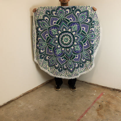Small round cotton mandala (130 cm) - turquoise and blue