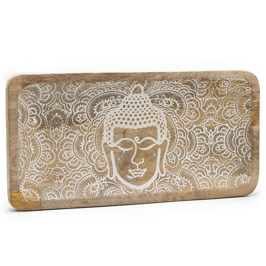Plateau long 30x15x2,5cm - Visage de Bouddha blanc