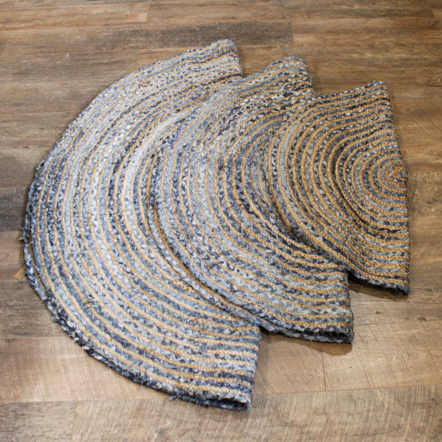 Round Jute and Denim Recycling Rug - 90 cm