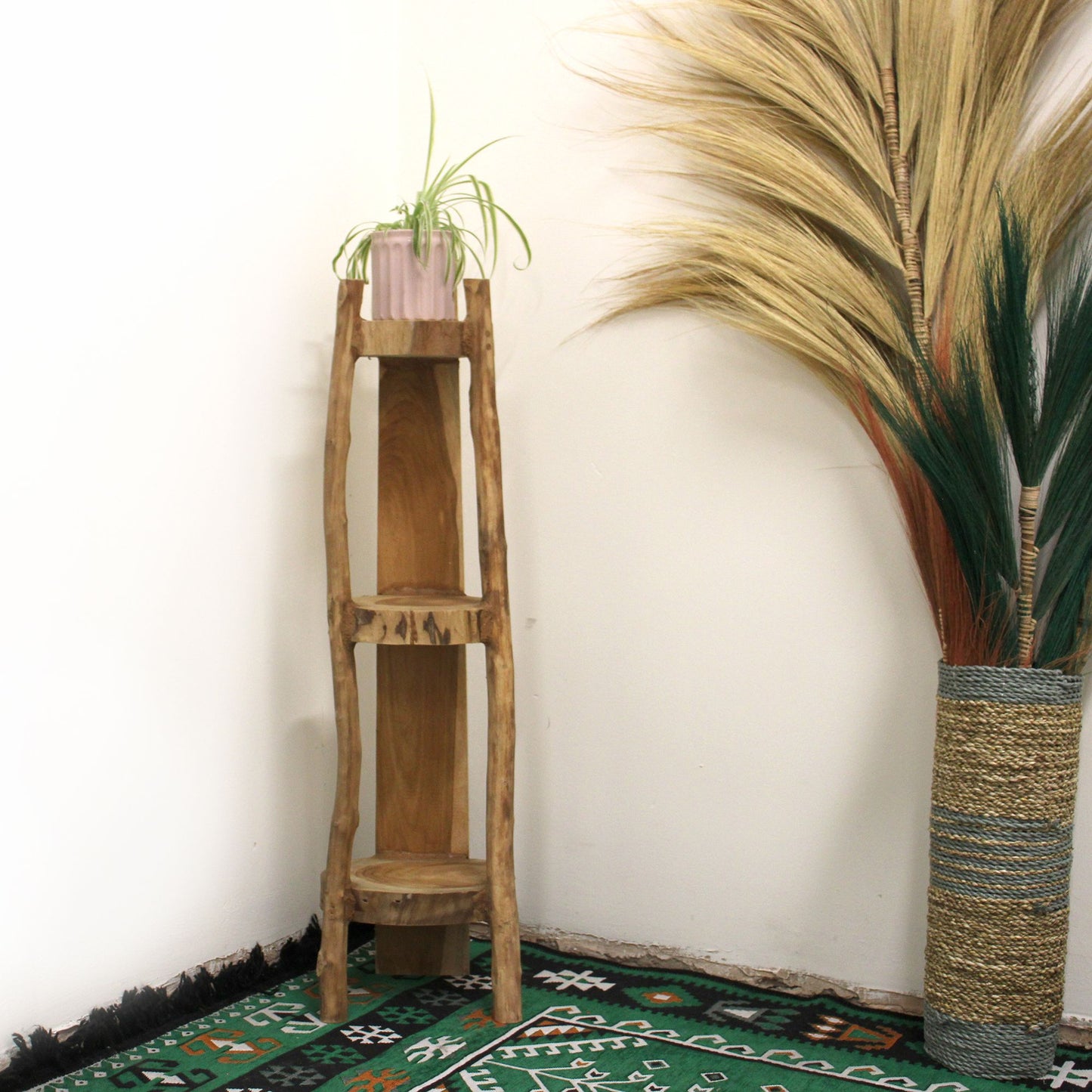 Corner cabinet with 3 shelves in natural teak - 90cm high