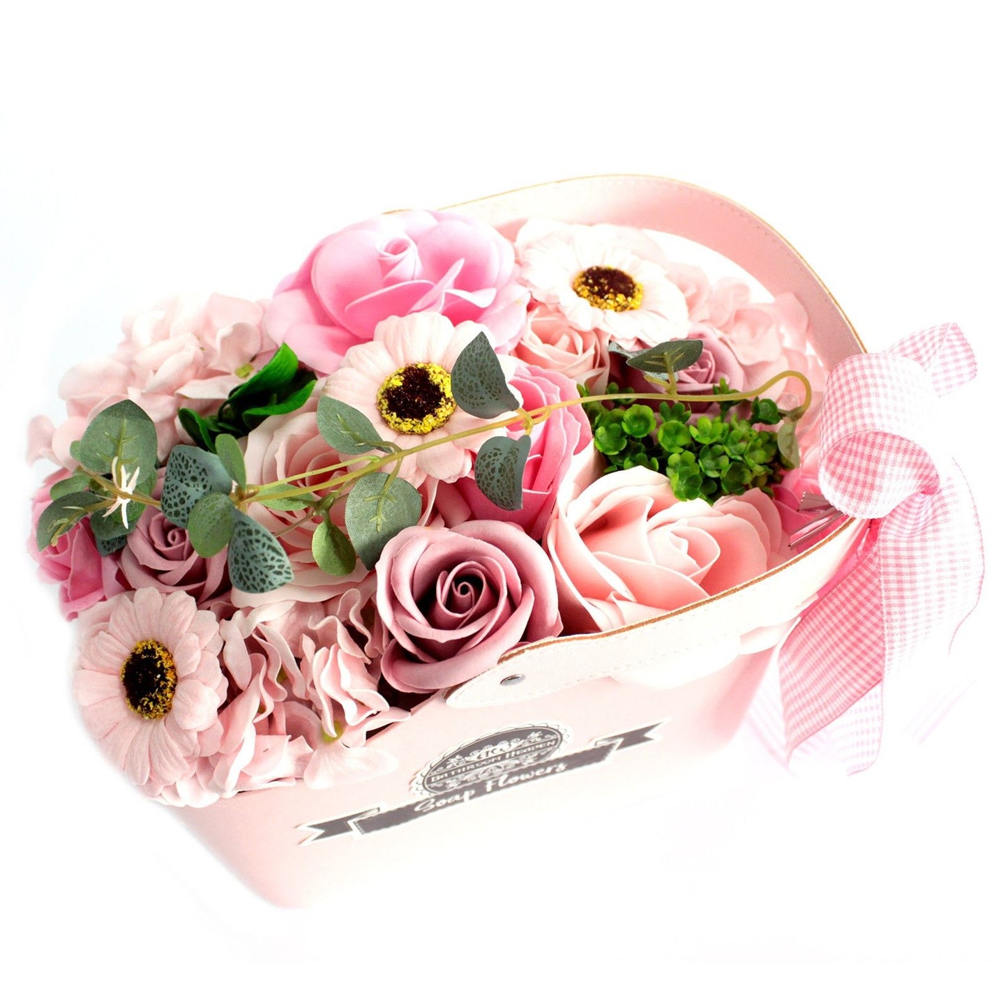 Basket bouquet of soap flowers - pink