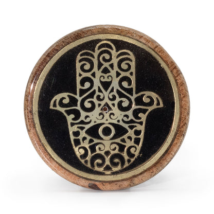 Or et noir sur bois de manguier - Hamsa