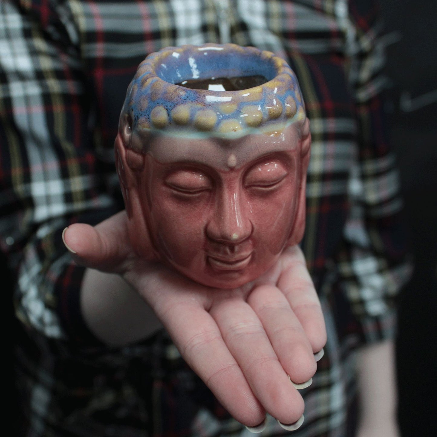 Buddha Face Oil Burner - Pink and Blue