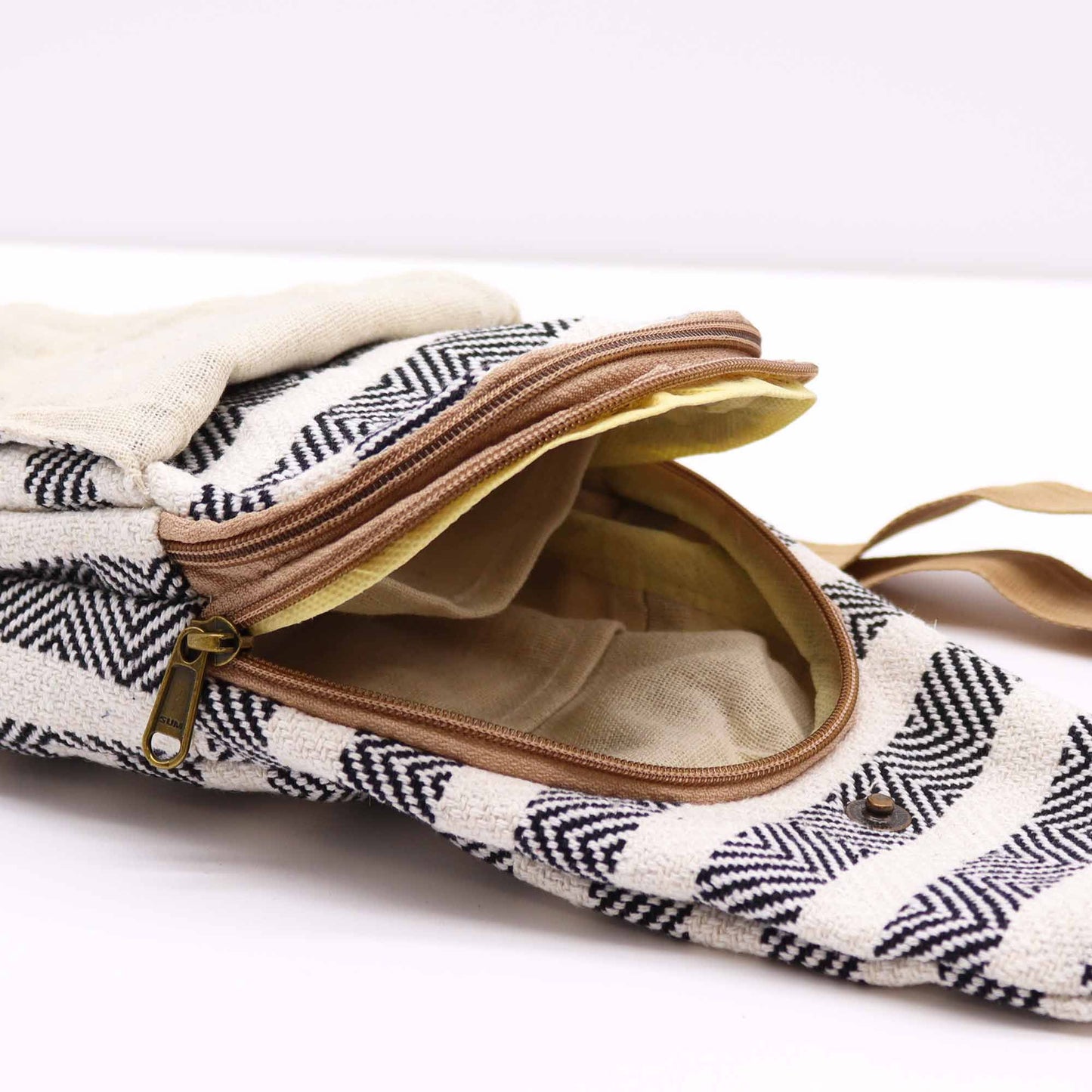 Natural Cotton Shoulder Bag - Black and White