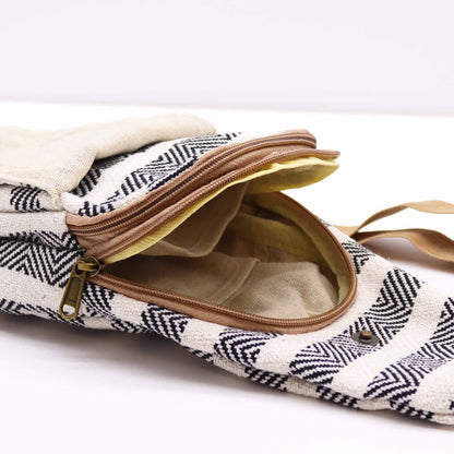 Natural Cotton Shoulder Bag - Black and White