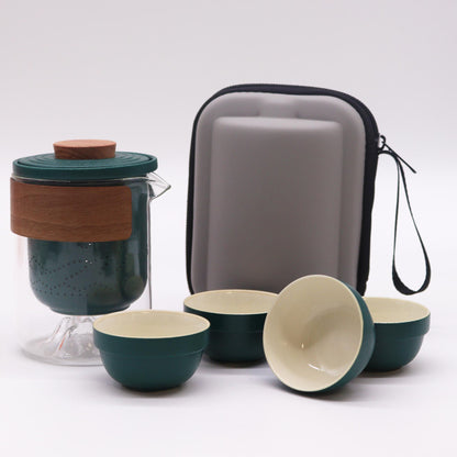 Tea Set - Mountain Travel - Teapot &amp; Four Cups &amp; Travel Case