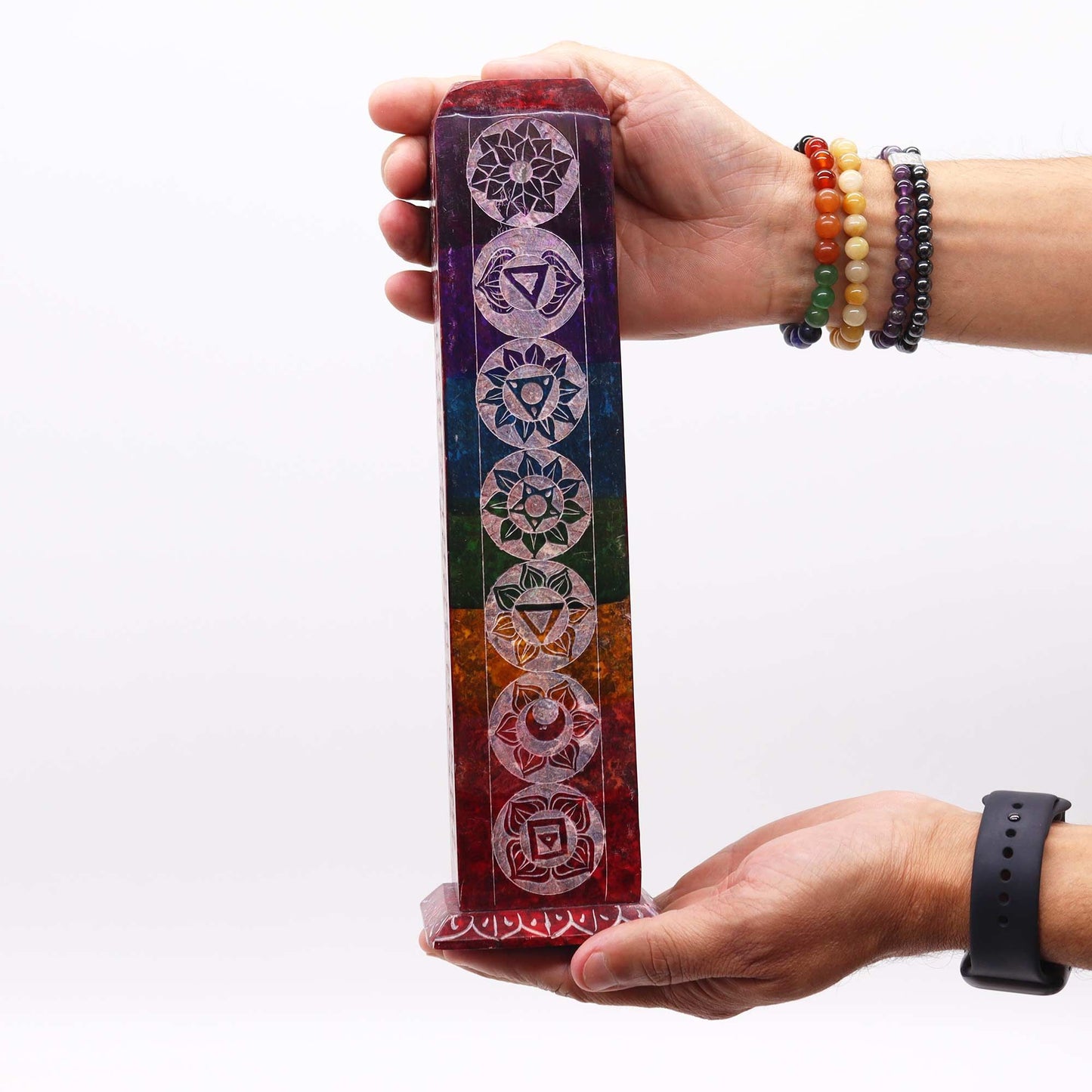 Square Soapstone Tower Incense Holder 25cm - 7 Chakras