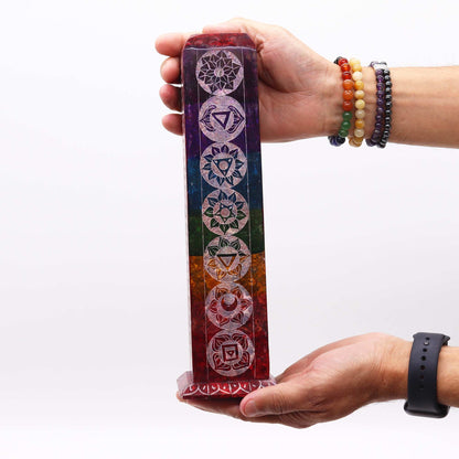 Square Soapstone Tower Incense Holder 25cm - 7 Chakras