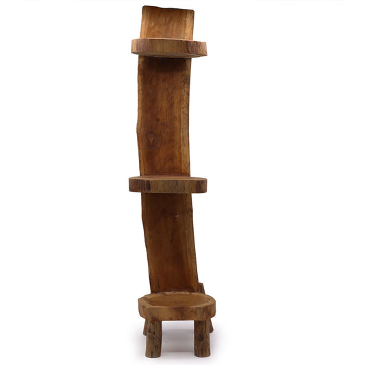 Natural Teak Log Rack Display 3 Shelves 100cm Height