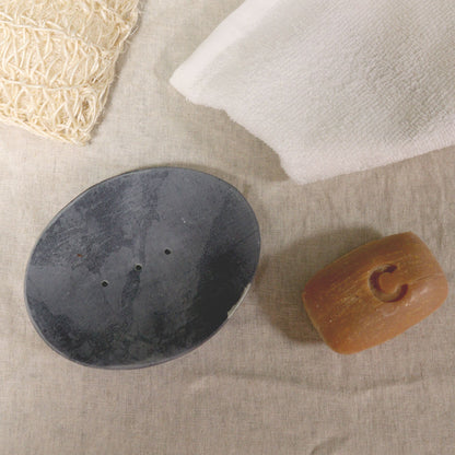 Jabonera de Esteatita Gris 10x12cm - Óvalo Clásico
