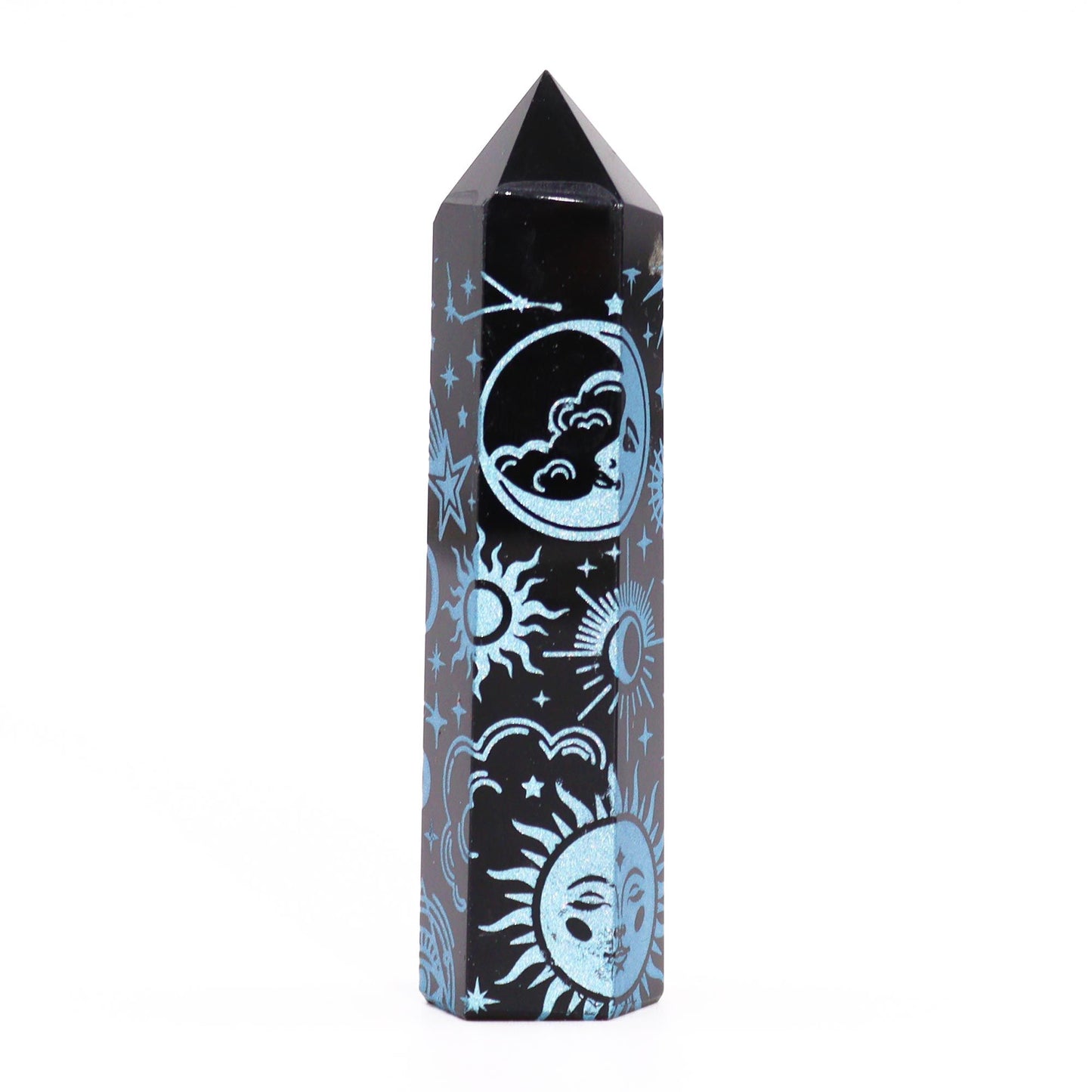 Black Obsidian Points (approx 60-70 gm 9cm) - Mystical History - Sky Blue