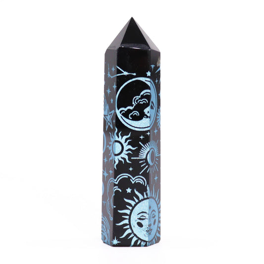 Black Obsidian Points (approx 60-70 gm 9cm) - Mystical History - Sky Blue