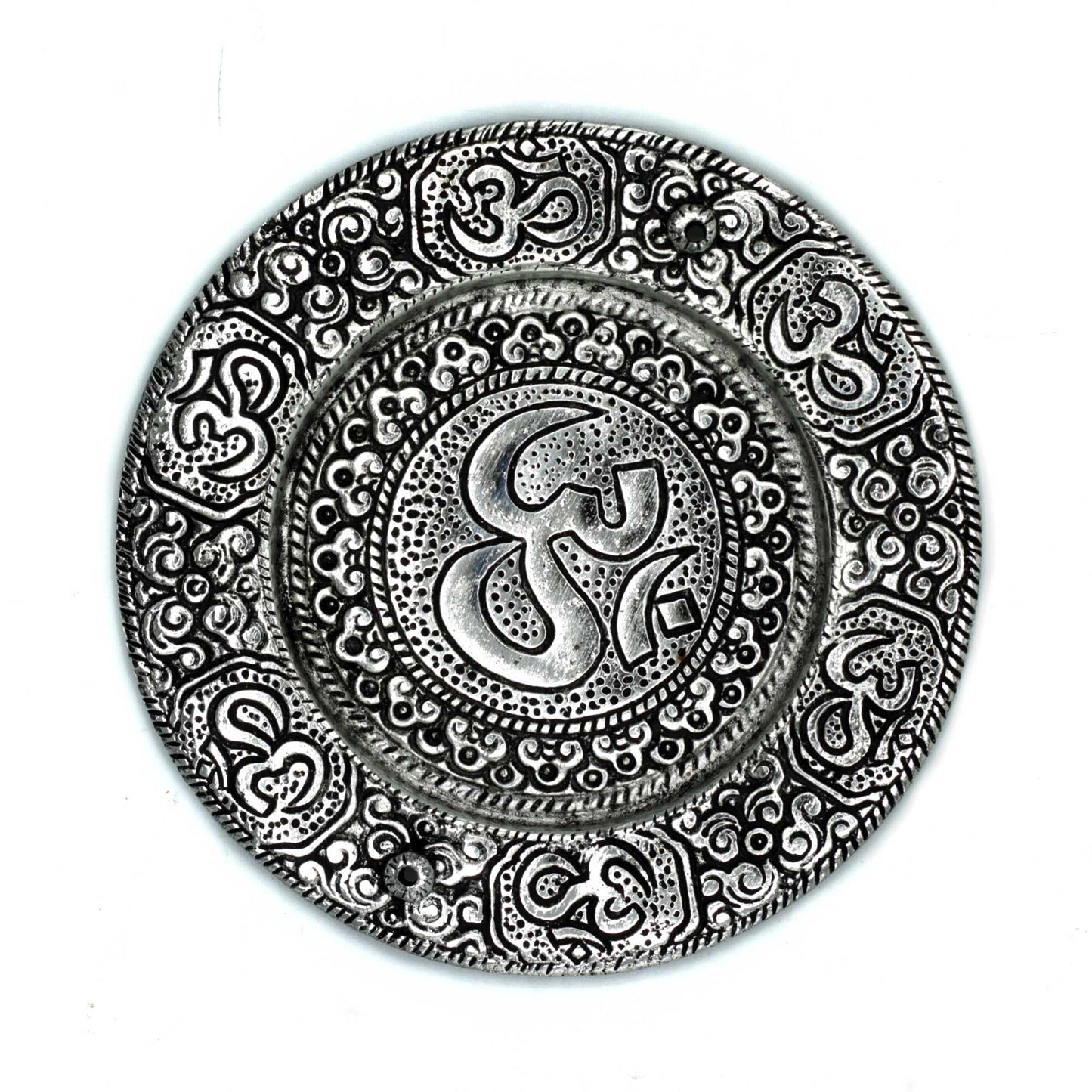 Round Om Incense Holder Polished Aluminum 11cm