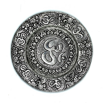 Round Om Incense Holder Polished Aluminum 11cm