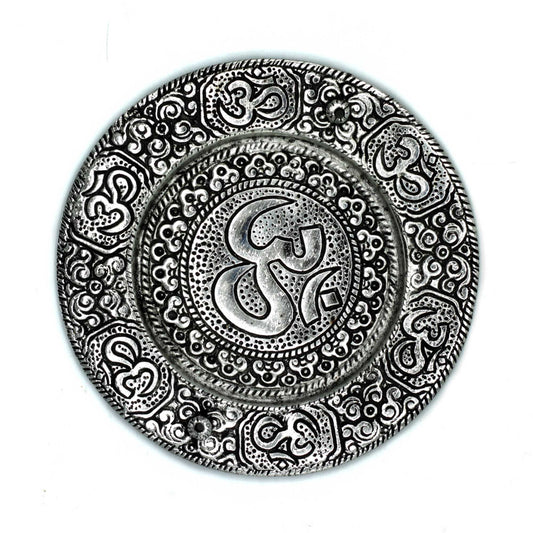 Round Om Incense Holder Polished Aluminum 11cm