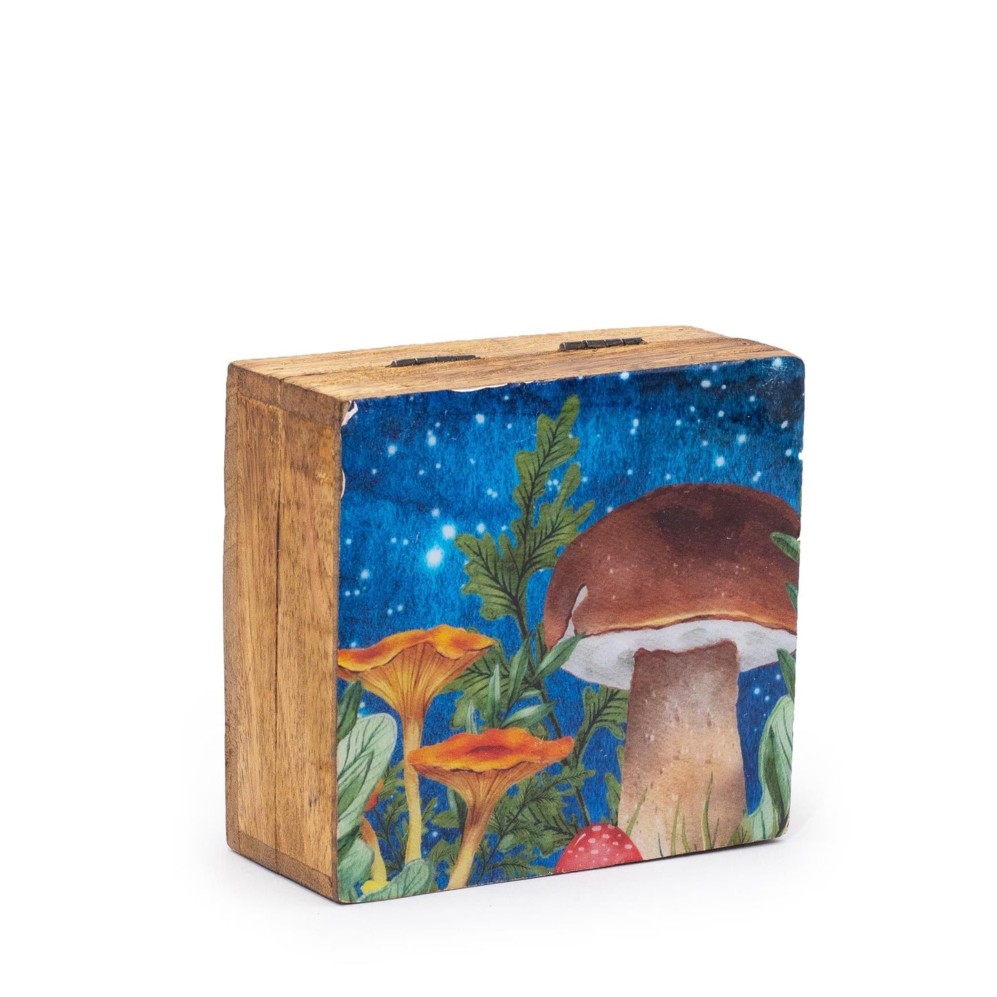 Petite boîte carrée émaillée 10 x 10 x 4,2 cm - Champignon bleu sarcelle