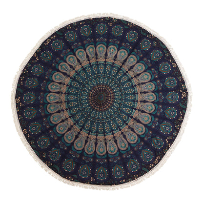 Pequeño Mandala Roundie de algodón (130 cm) - Azules de pavo real