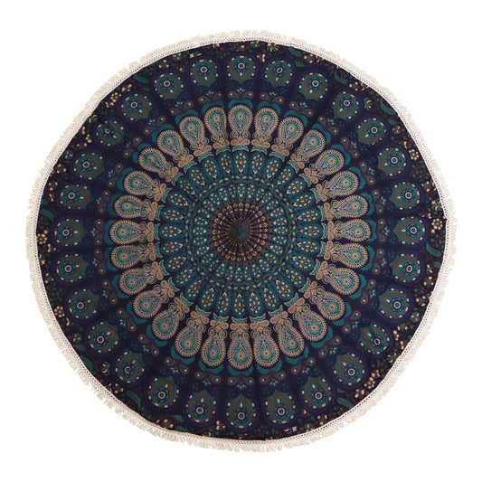 Pequeño Mandala Roundie de algodón (130 cm) - Azules de pavo real