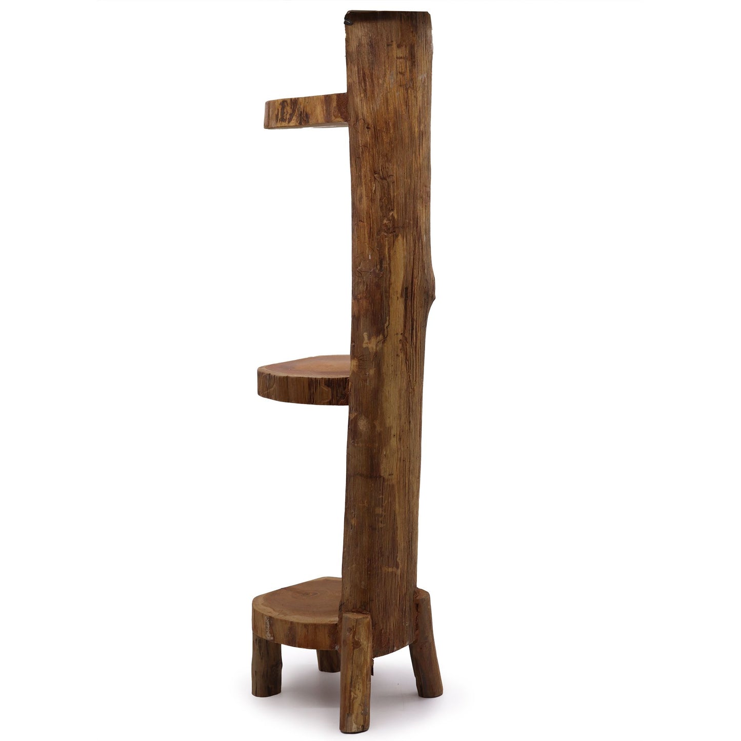 Natural Teak Log Rack Display 3 Shelves 100cm Height