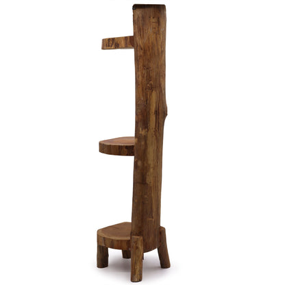 Natural Teak Log Rack Display 3 Shelves 100cm Height