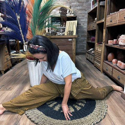 Pantalones de yoga y festivales - Mantra mandala del pescador tailandés en naranja