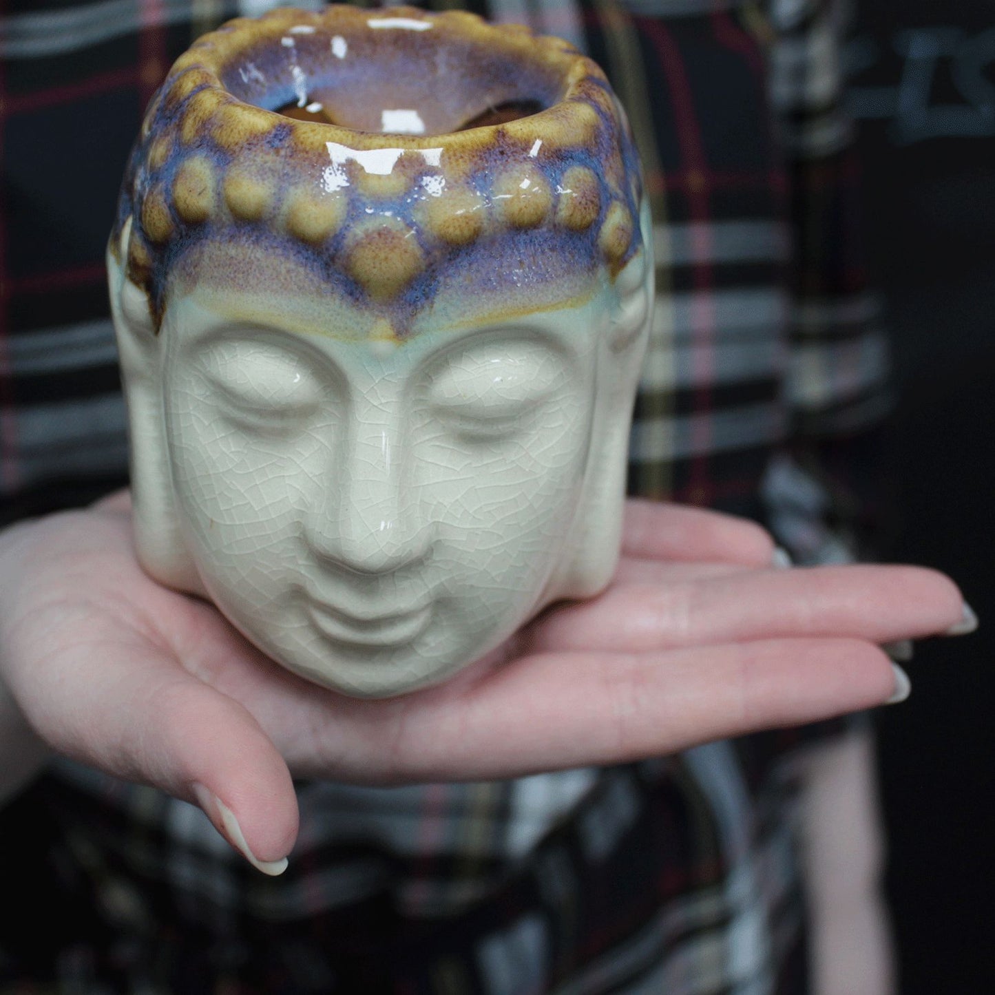 Buddha Face Oil Burner - Ivory and Blue