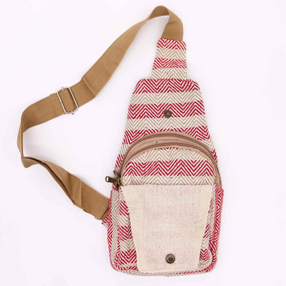 Bolso Bandolera de Algodon Natural - Marron Claro y Rosa