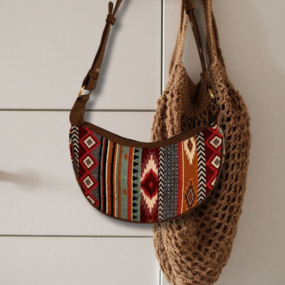Bolso Hobo de Jacquard - Tonos Marrones Intensos (correa marrón)