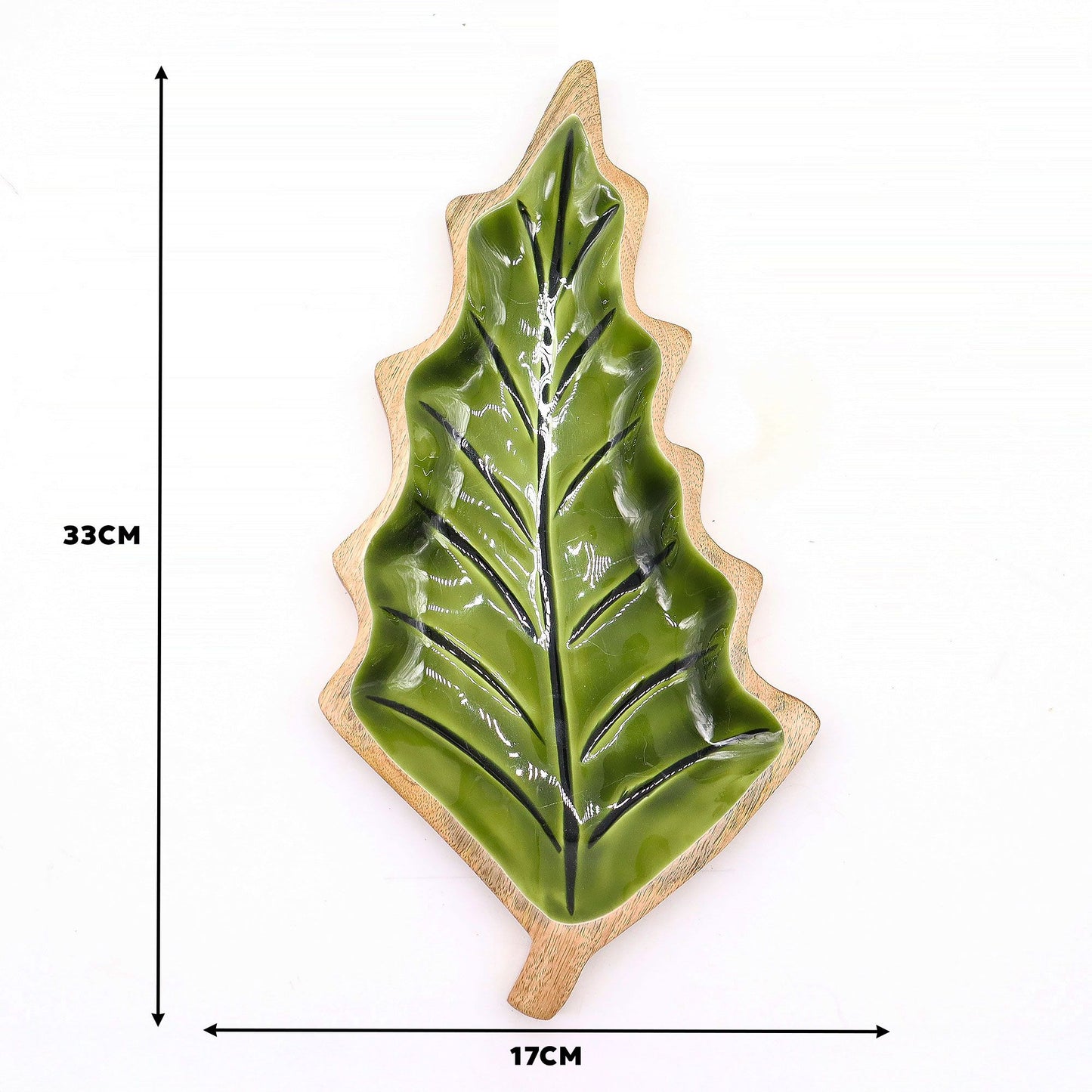 Lost in the Woods - Wooden bowl with glazed leaves - 33 x 17 cm