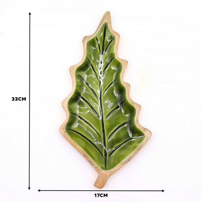 Lost in the Woods - Wooden bowl with glazed leaves - 33 x 17 cm