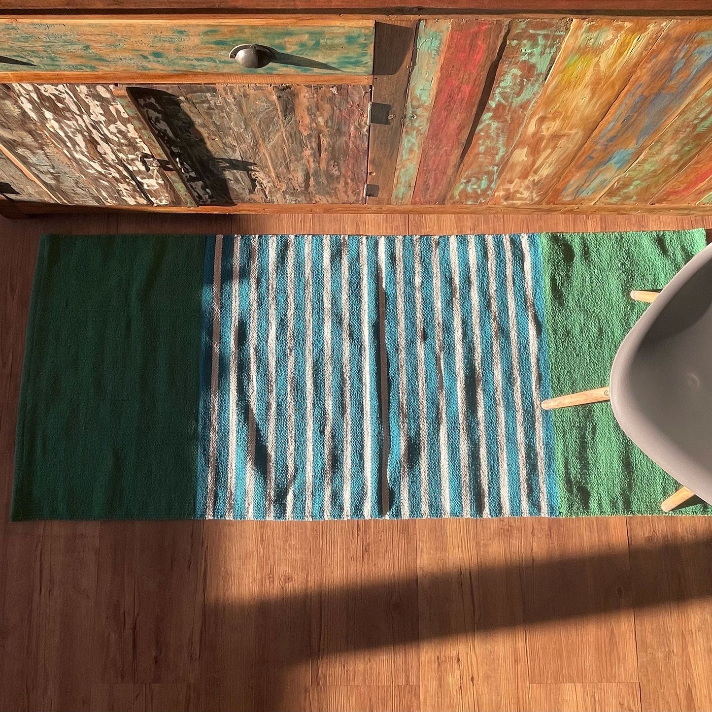 Indian Cotton Rug - 70x170cm - Blue/Green