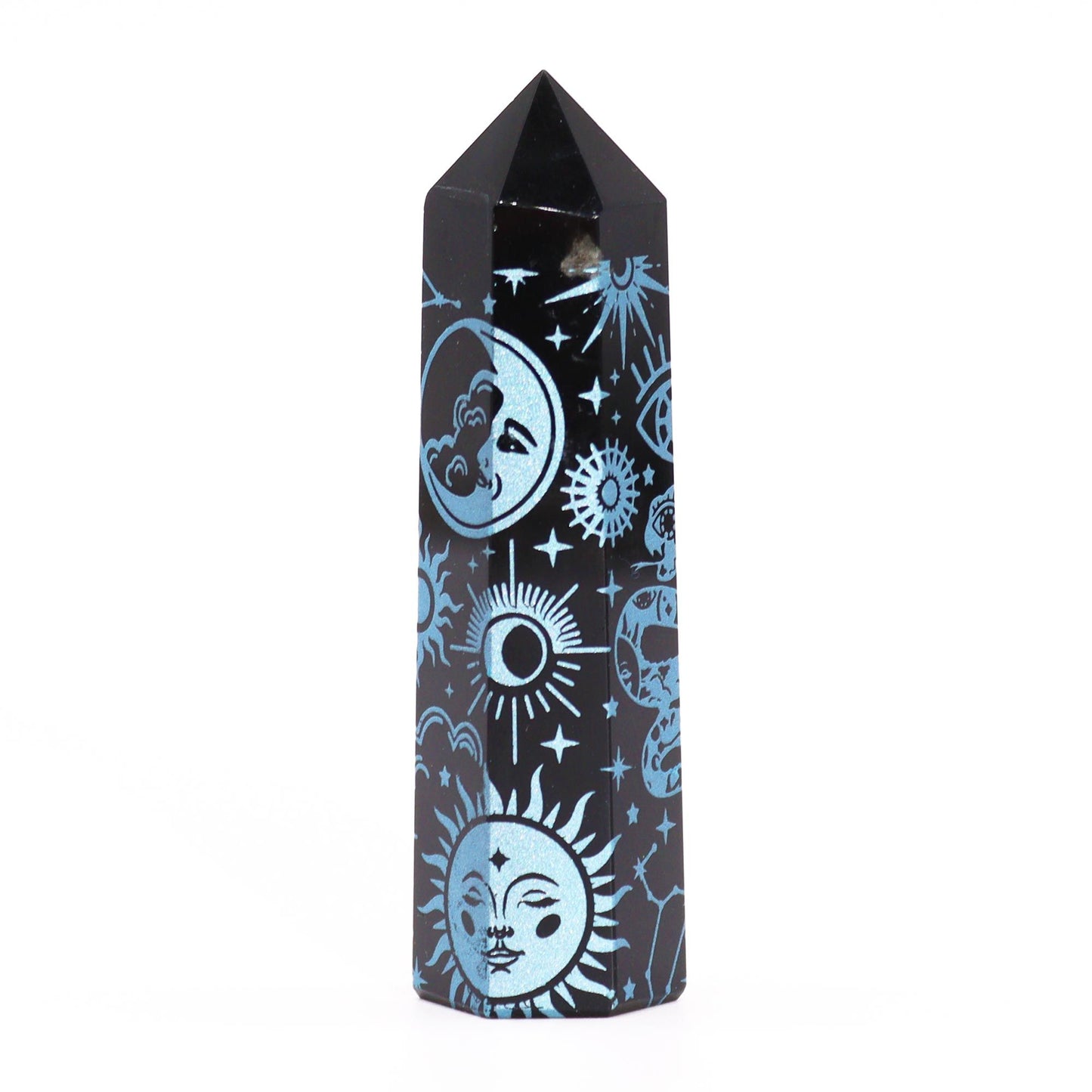 Black Obsidian Points (approx 60-70 gm 9cm) - Mystical History - Sky Blue