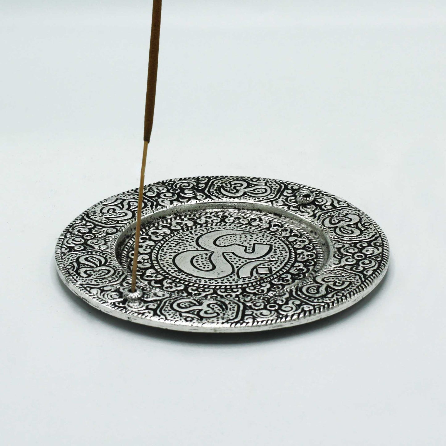 Round Om Incense Holder Polished Aluminum 11cm