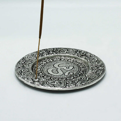 Round Om Incense Holder Polished Aluminum 11cm