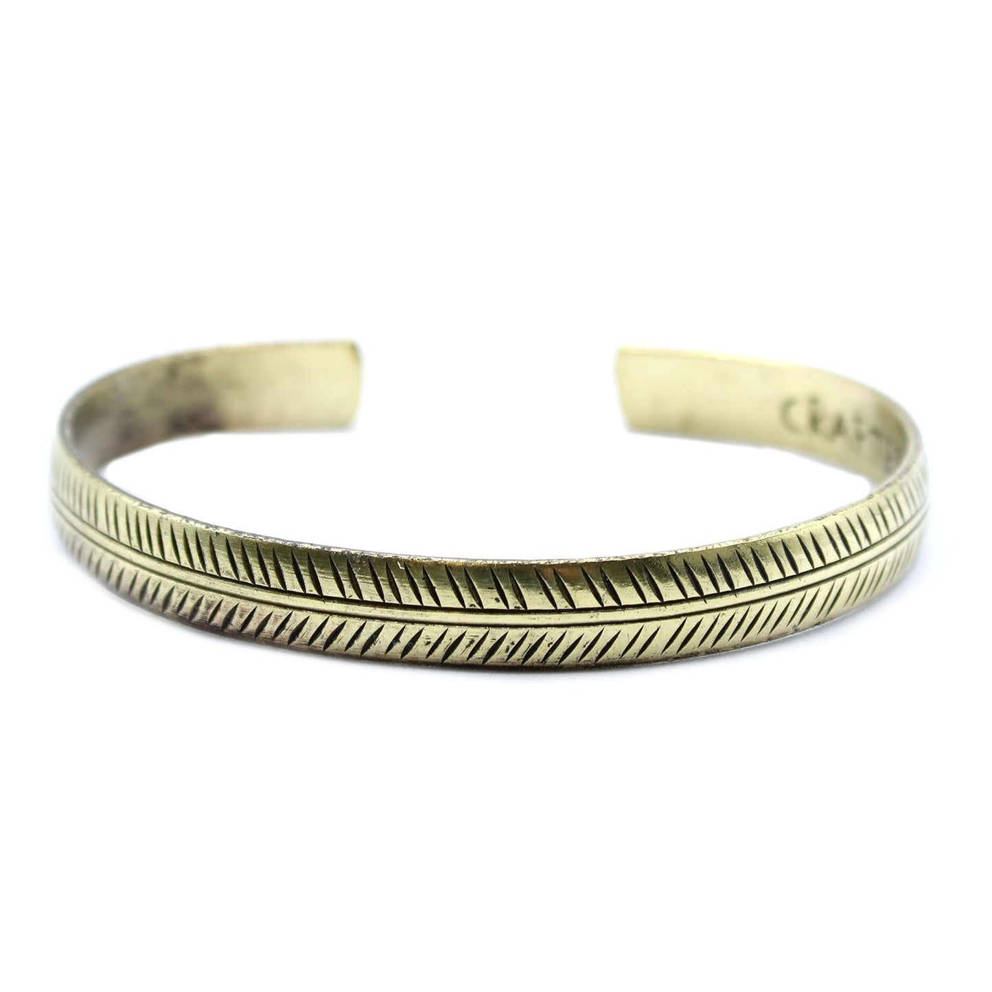 Tibetan Brass Bracelet - Thin Tribal Leaf