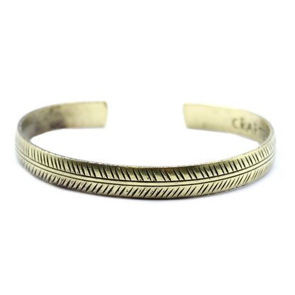 Tibetan Brass Bracelet - Thin Tribal Leaf