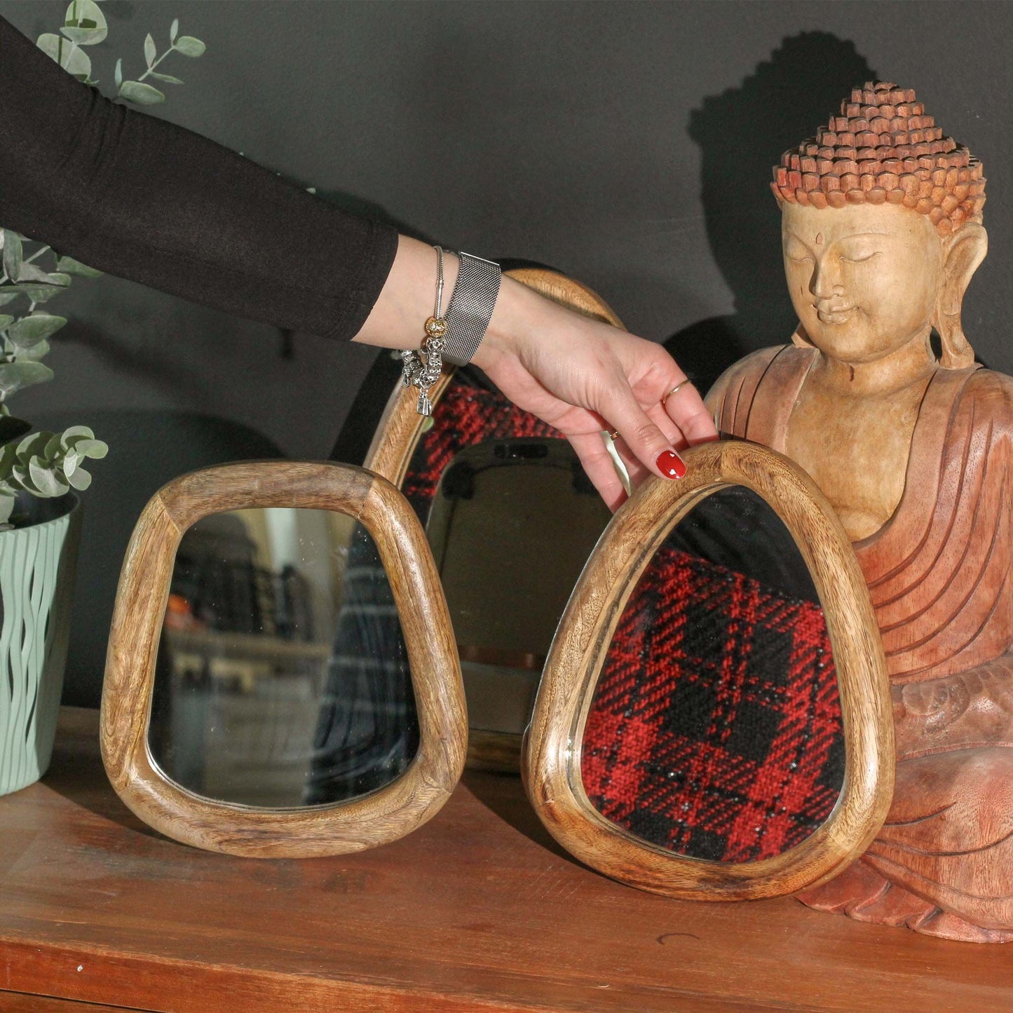 Set of 3 Pebble-Shaped Mirrors - Dark Brown Finish