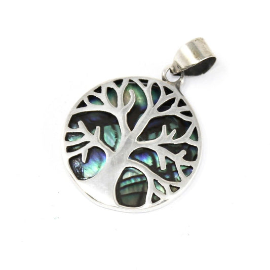 Silver Tree of Life Pendant 22mm - Abalone